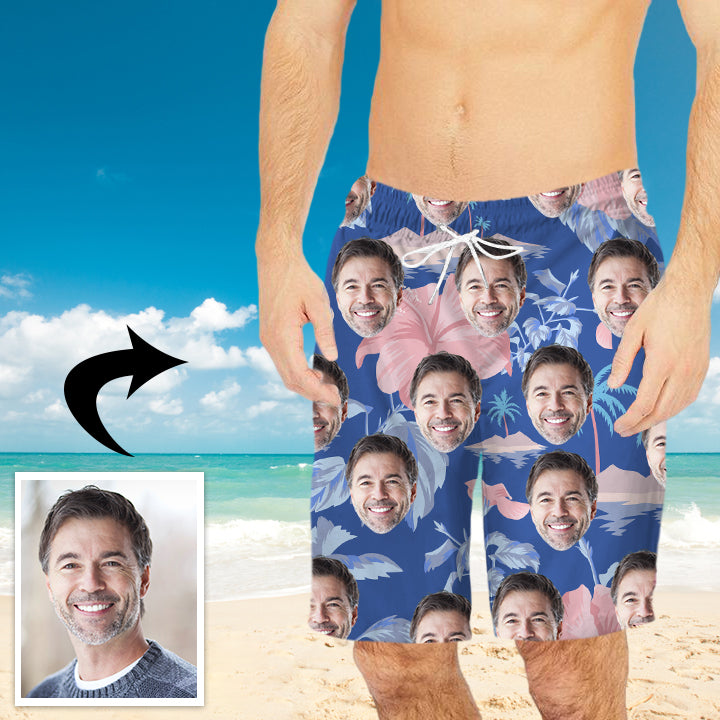 Custom face Photo Black Background Beach Shorts