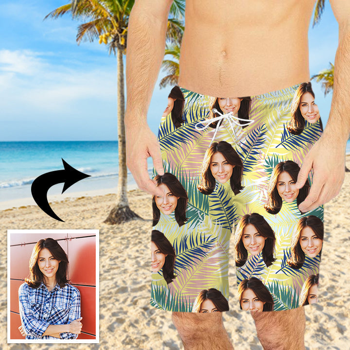 Custom Face I Love You Men's Beach Shorts