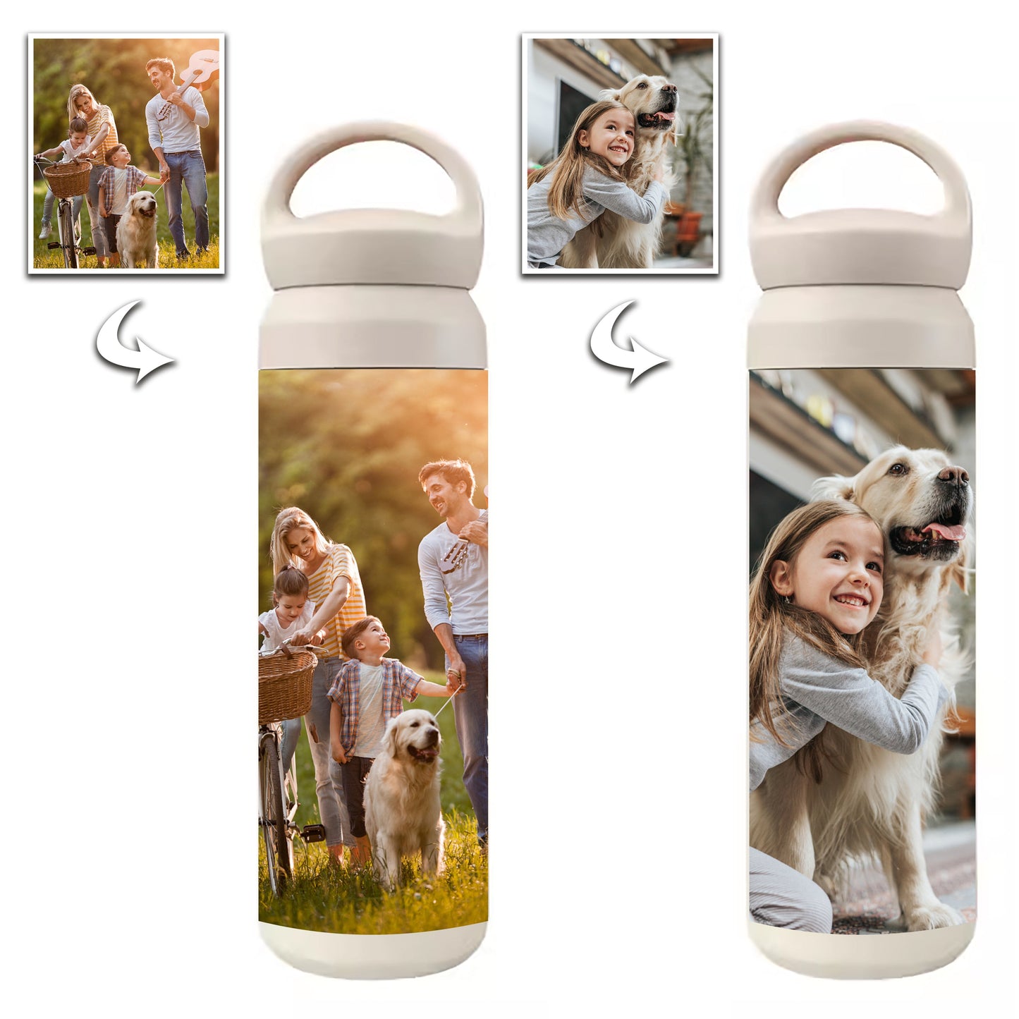 Personalized Photo Stainless Steel Tumbler - Thermos Cup with Handle