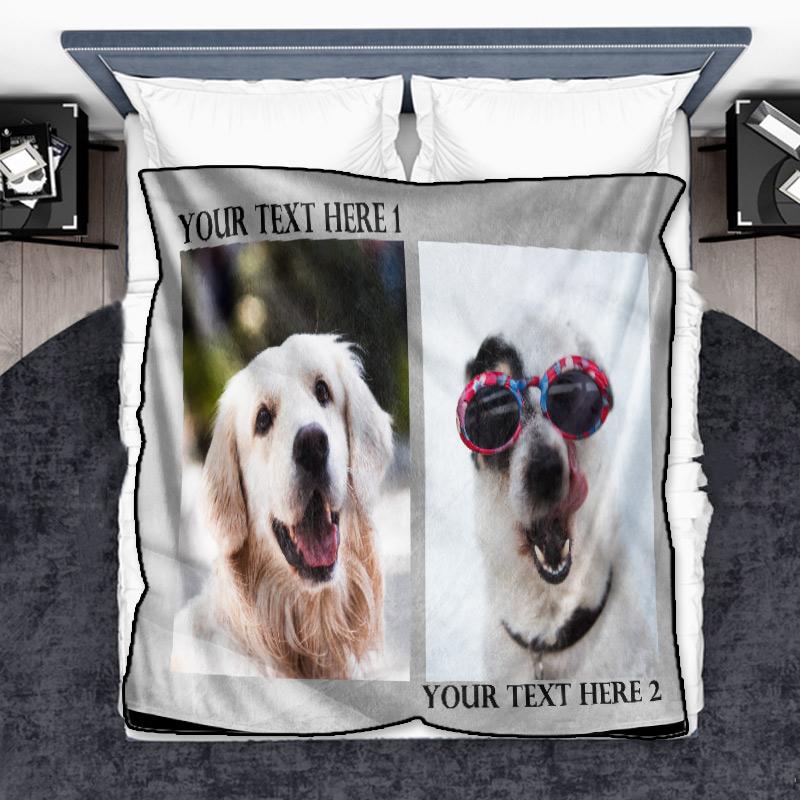 Custom Dog/Pet Fleece Photo Blanket with 1-4 Photos - faceonboxer