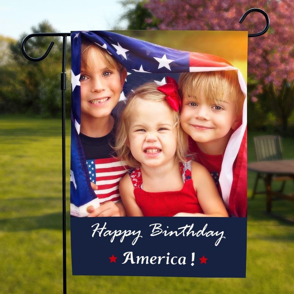 Custom Photo Personalized Outdoor Garden Flag Double Sided Printing Happy Birthday America