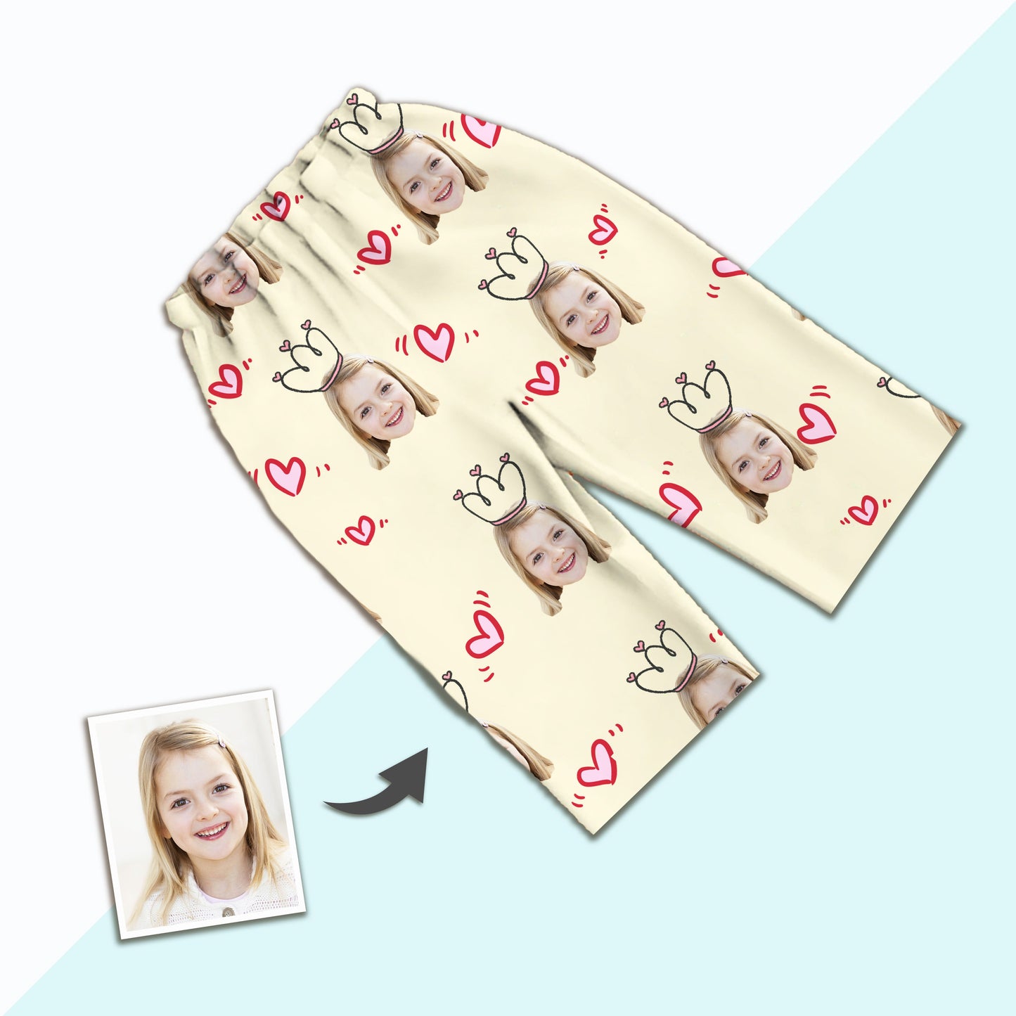 Custom Photo Short Face Pajamas, Nightwear For Girls