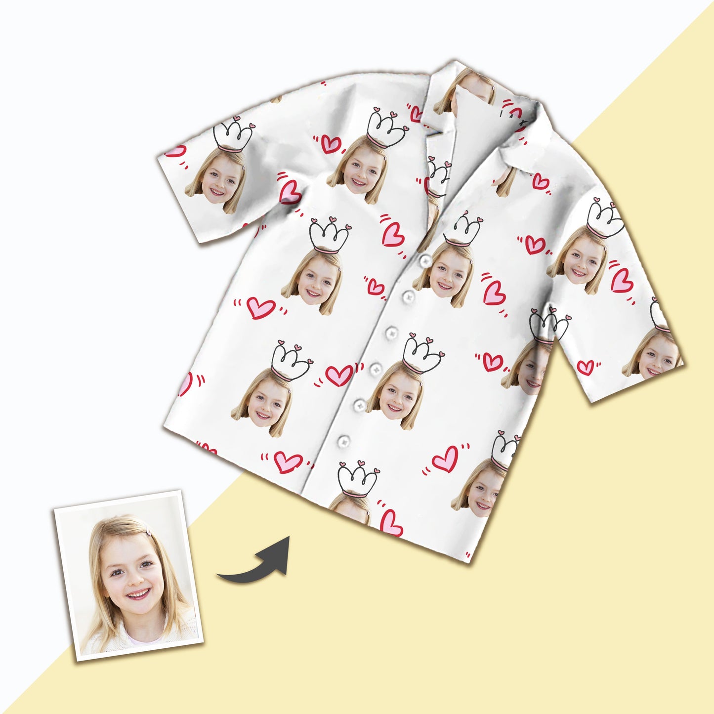 Custom Photo Short Face Pajamas, Nightwear For Girls
