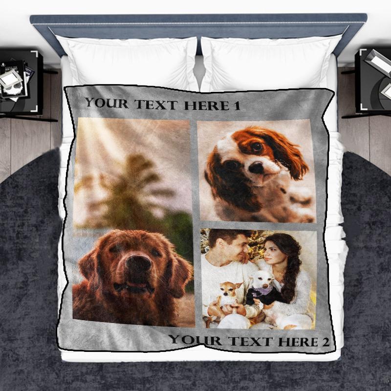 Custom Dog/Pet Fleece Photo Blanket with 1-4 Photos - faceonboxer
