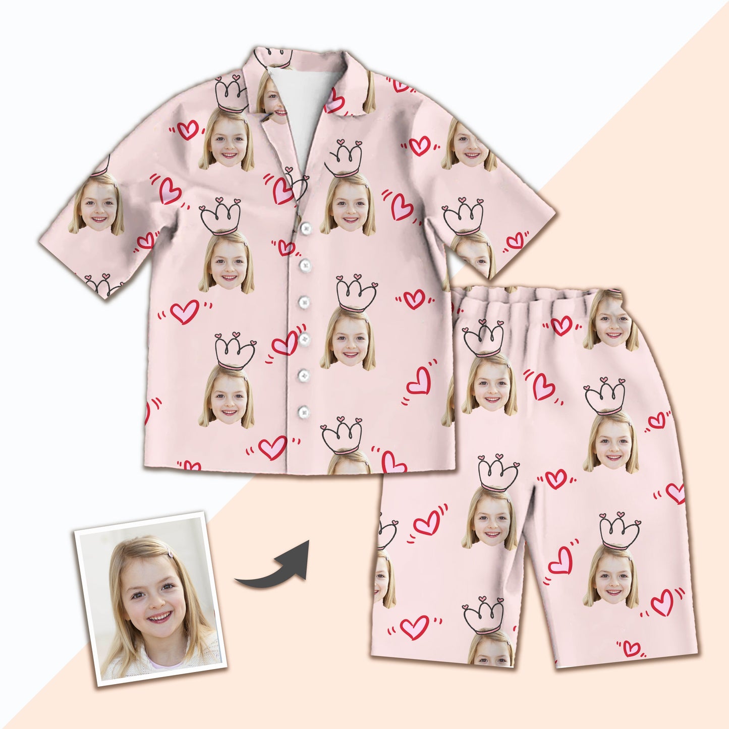 Custom Photo Short Face Pajamas, Nightwear For Girls