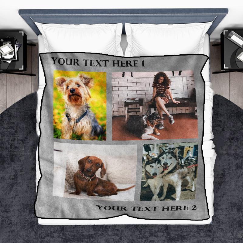 Custom Dog/Pet Fleece Photo Blanket with 1-4 Photos - faceonboxer