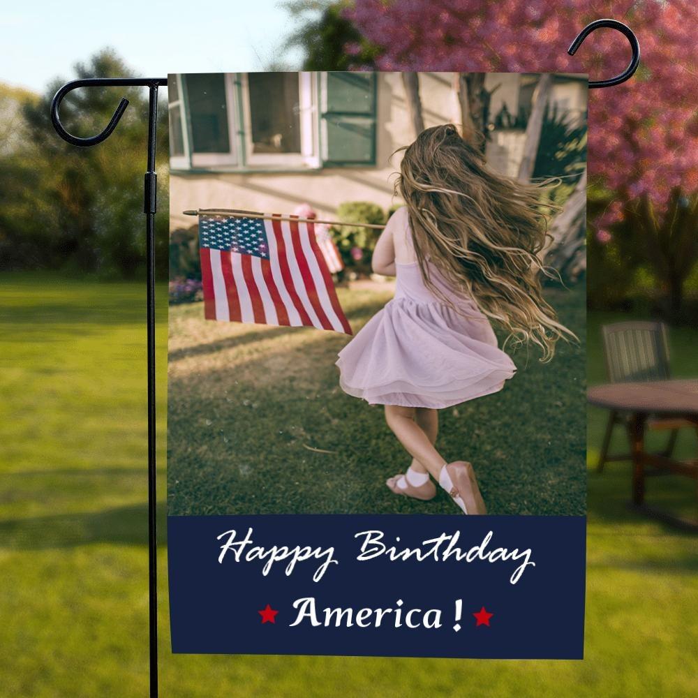 Custom Photo Personalized Outdoor Garden Flag Double Sided Printing Happy Birthday America