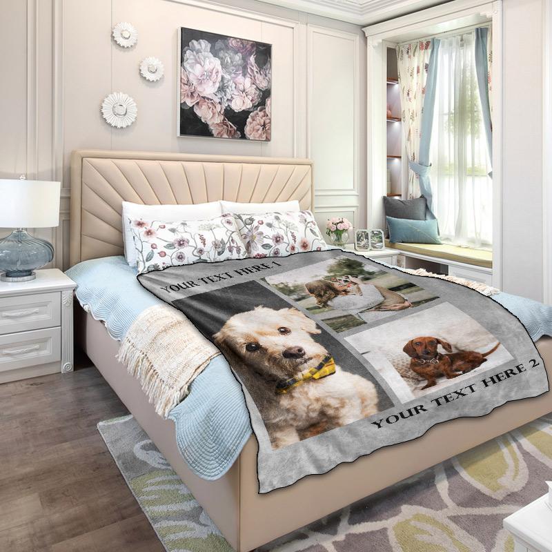 Custom Dog/Pet Fleece Photo Blanket with 1-4 Photos - faceonboxer
