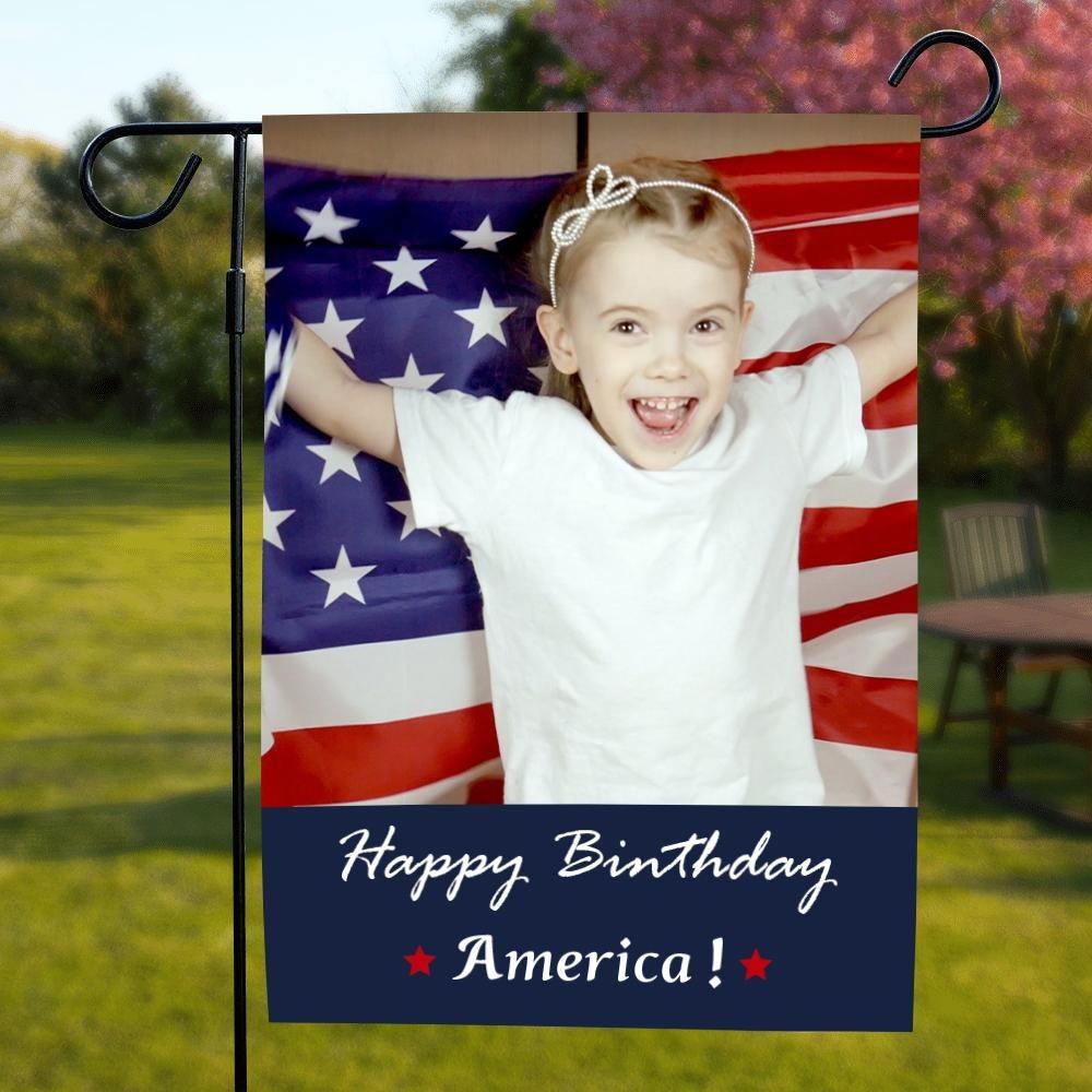 Custom Photo Personalized Outdoor Garden Flag Double Sided Printing Happy Birthday America