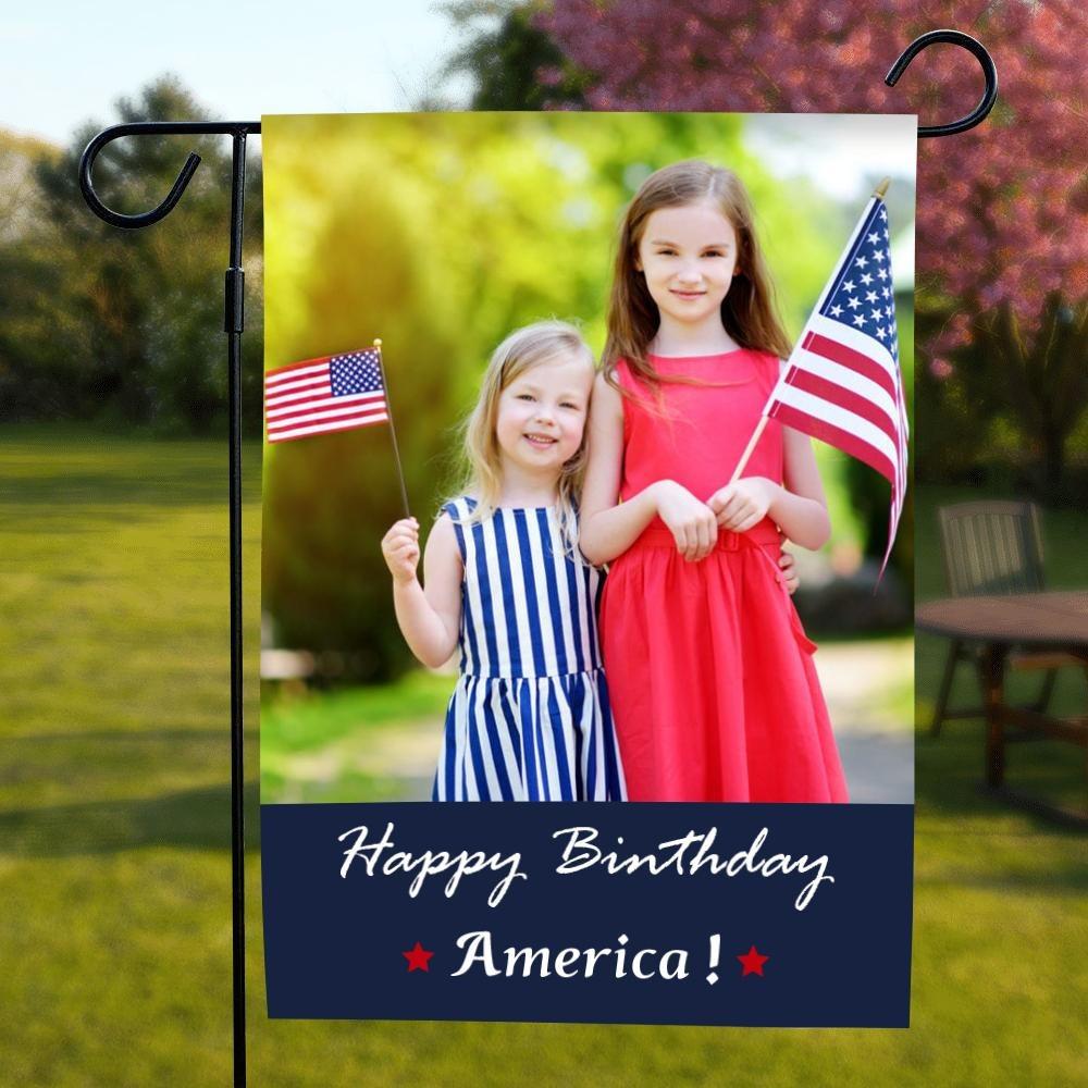 Custom Photo Personalized Outdoor Garden Flag Double Sided Printing Happy Birthday America