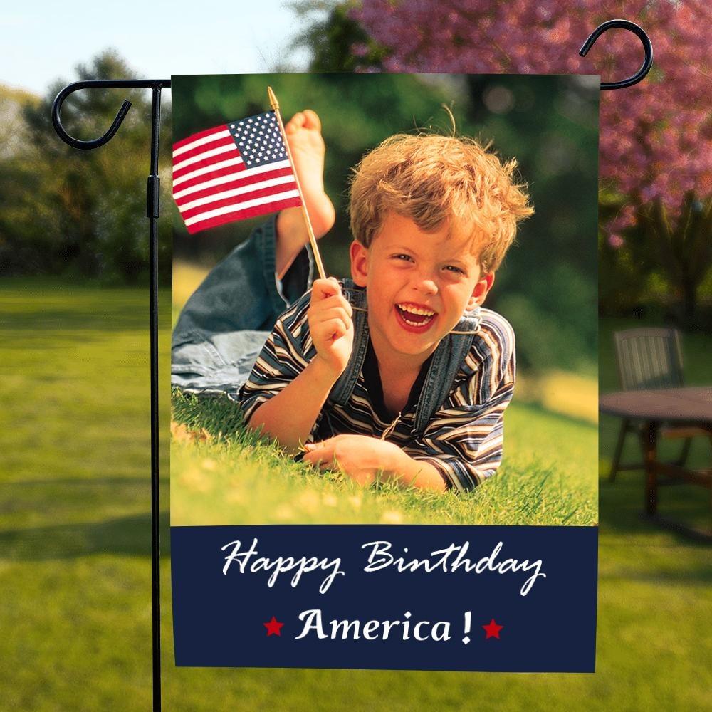 Custom Photo Personalized Outdoor Garden Flag Double Sided Printing Happy Birthday America