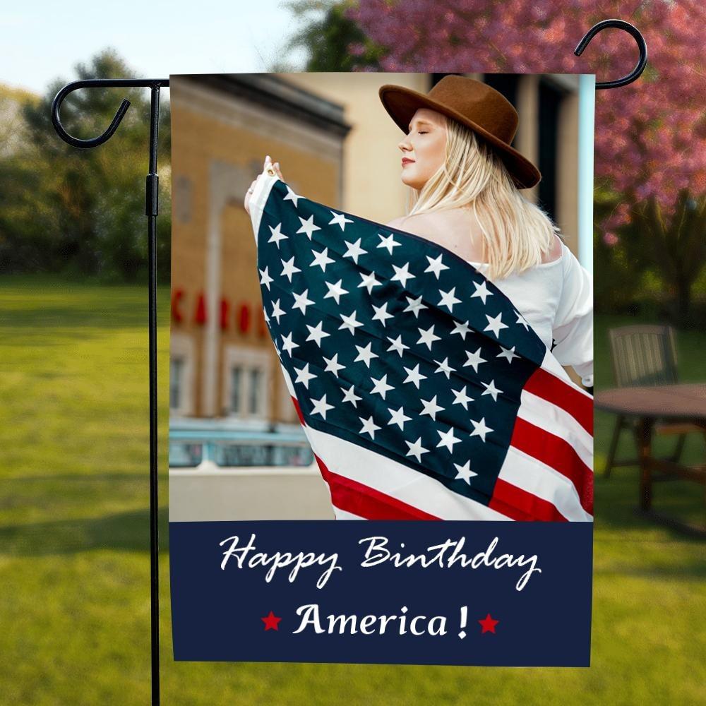 Custom Photo Personalized Outdoor Garden Flag Double Sided Printing Happy Birthday America