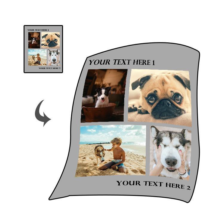 Custom Dog/Pet Fleece Photo Blanket with 1-4 Photos - faceonboxer