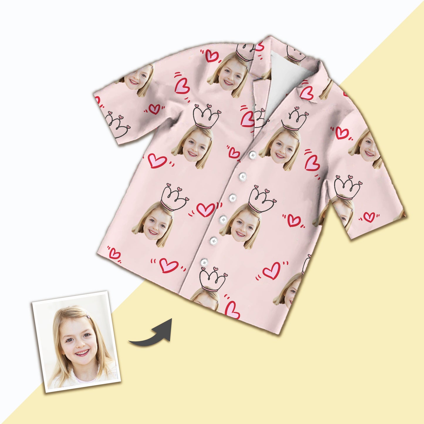 Custom Photo Short Face Pajamas, Nightwear For Girls