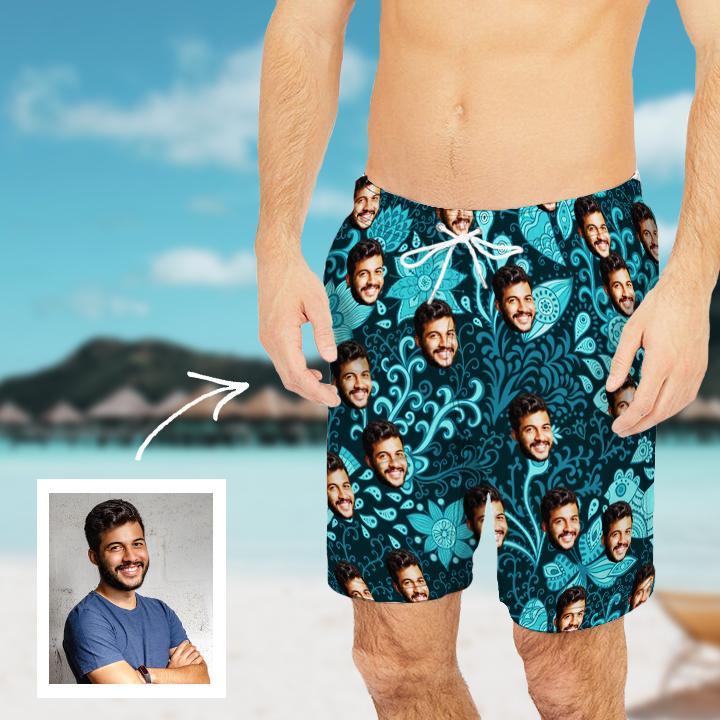 Custom face Photo Green Background Beach Shorts