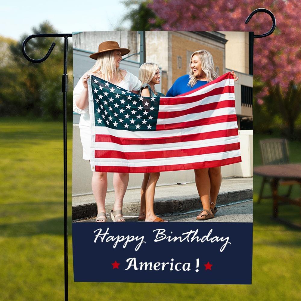 Custom Photo Personalized Outdoor Garden Flag Double Sided Printing Happy Birthday America