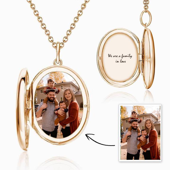 Oval Photo Locket Necklace With Engraving Rose Gold Plated - faceonboxer