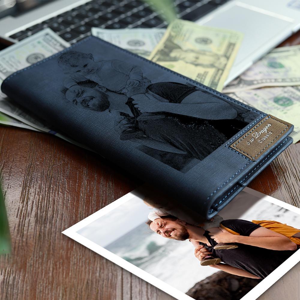 Memorable Gift for Custom Photo Wallet | Bifold Long Style Wallet-Blue - faceonboxer