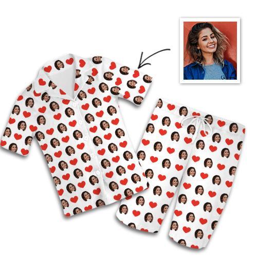 Custom Photo Pajamas Short Sleeved Pajamas , Home Wear , Gifts For Couples Hearts Unisex