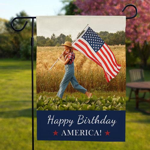 Custom Photo Personalized Outdoor Garden Flag Double Sided Printing Happy Birthday America