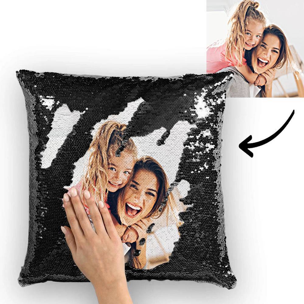 Custom Family Photo Magic Sequins Pillow Multicolor Shiny 15.75"*15.75" - faceonboxer