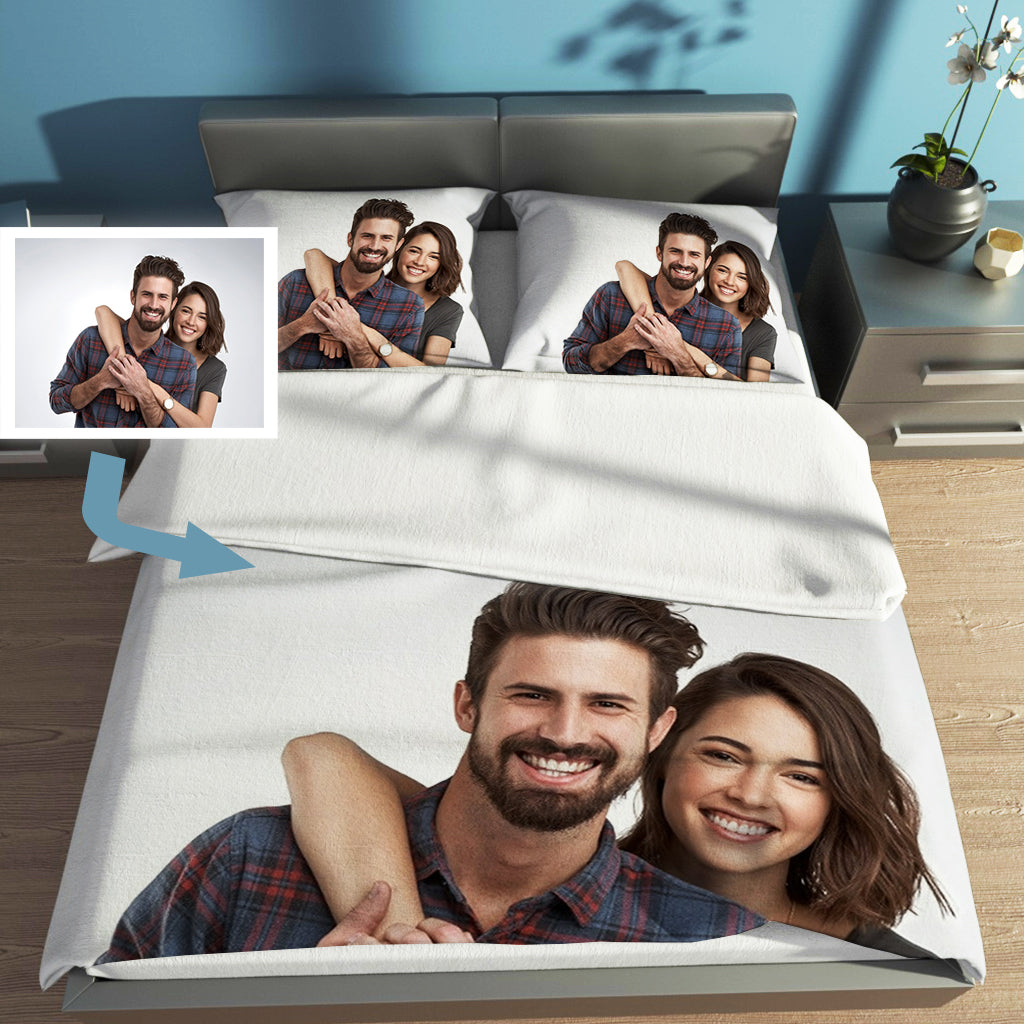 Custom Bedding Set with Photo Personalized Quilt Cover Three-Piece