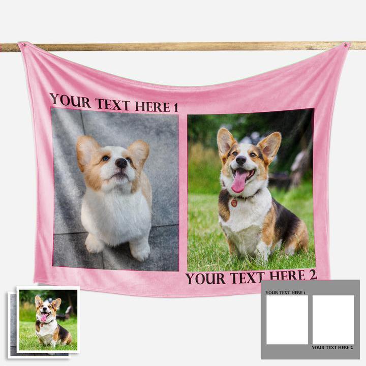 Custom Dog/Pet Fleece Photo Blanket with 1-4 Photos - faceonboxer