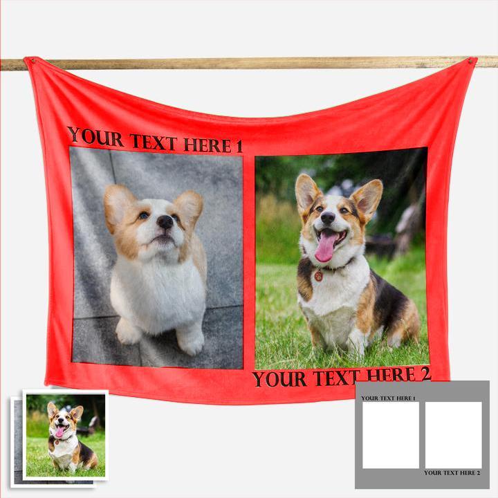 Custom Dog/Pet Fleece Photo Blanket with 1-4 Photos - faceonboxer