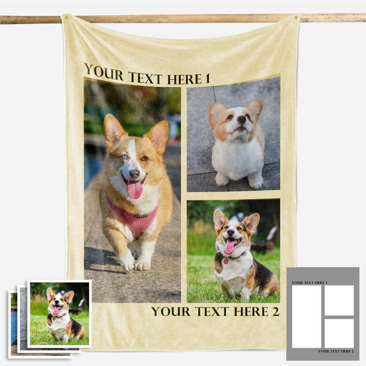 Custom Dog/Pet Fleece Photo Blanket with 1-4 Photos - faceonboxer