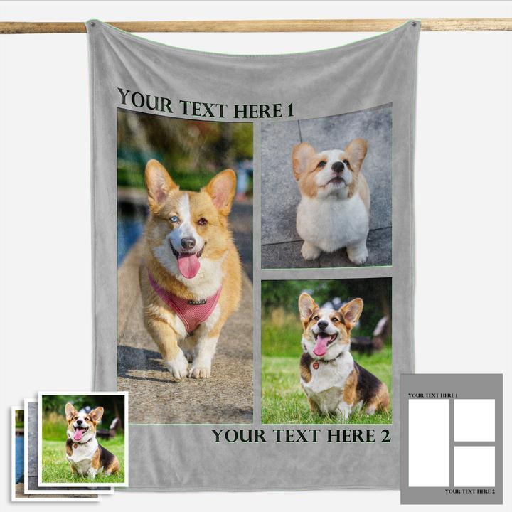 Custom Dog/Pet Fleece Photo Blanket with 1-4 Photos - faceonboxer
