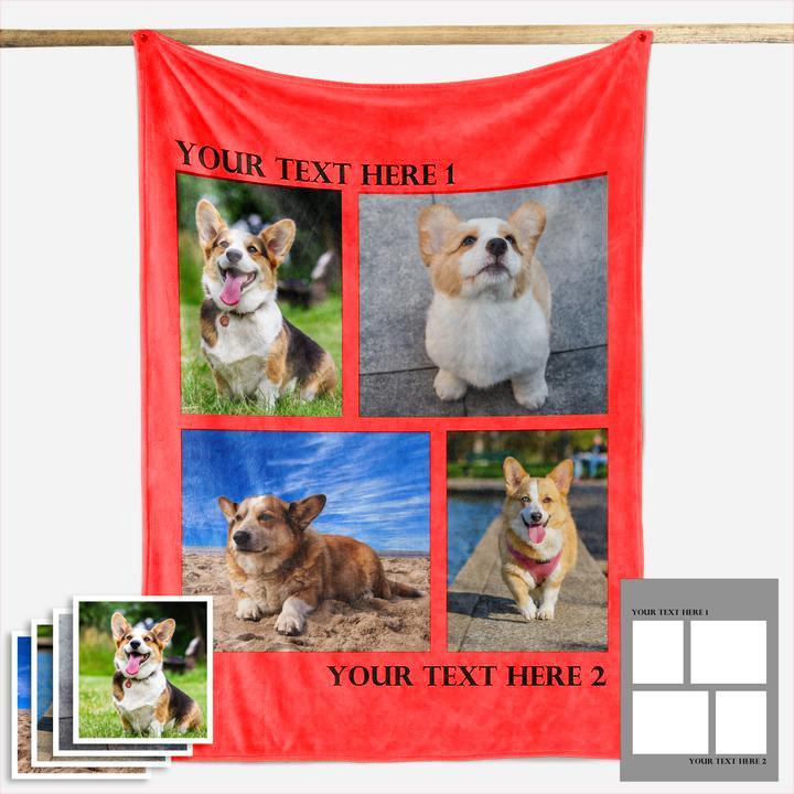 Custom Dog/Pet Fleece Photo Blanket with 1-4 Photos - faceonboxer