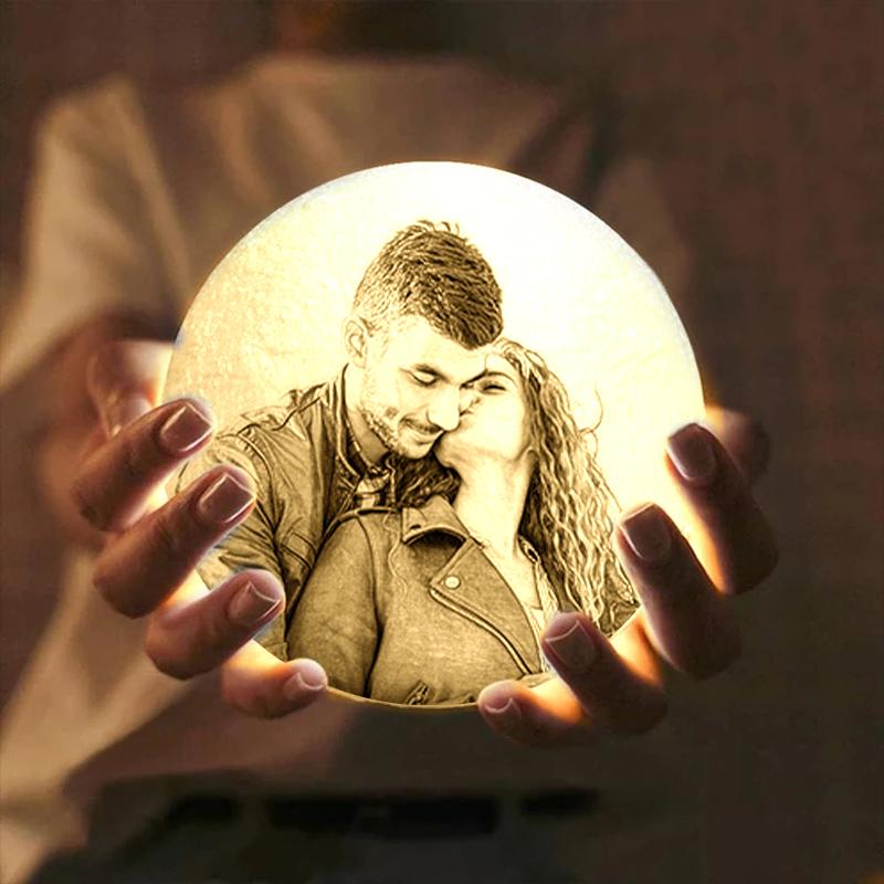 Touch 3 Colors - Christmas Cute Gift Engraved Photo Moon Lamp - faceonboxer