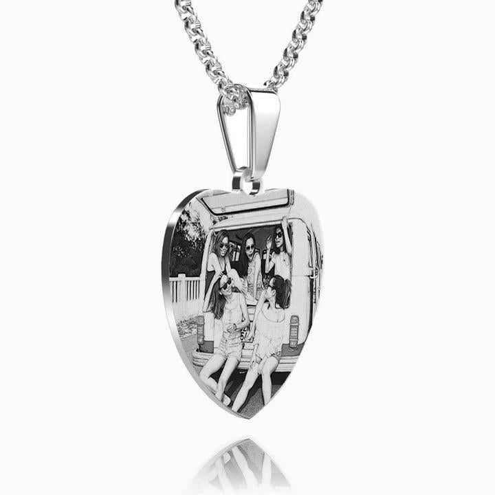 Women's Heart Photo Engraved Tag Necklace With Engraving Stainless Steel - faceonboxer