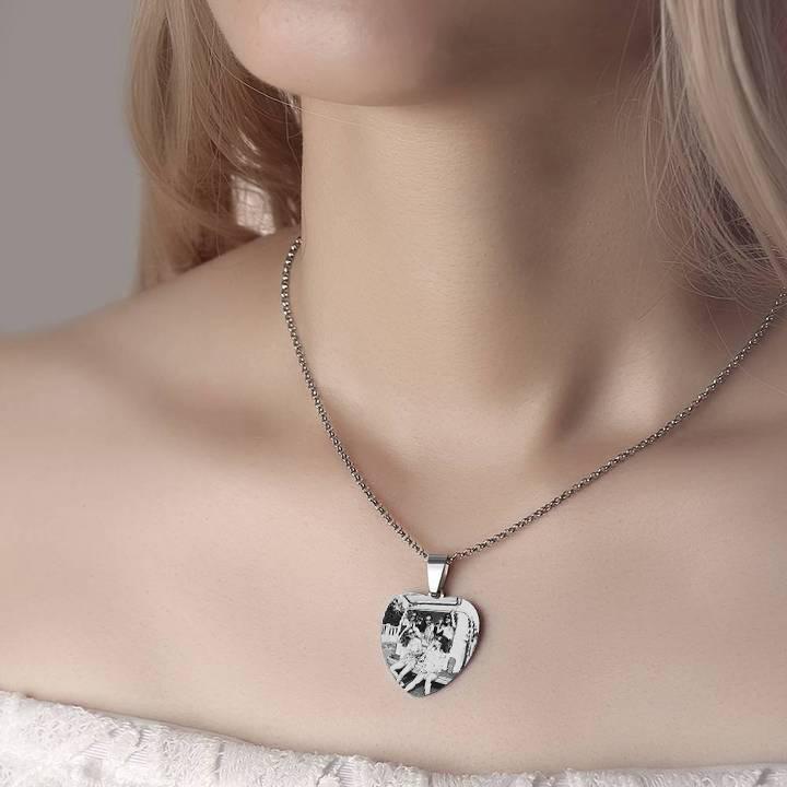 Women's Heart Photo Engraved Tag Necklace With Engraving Stainless Steel - faceonboxer