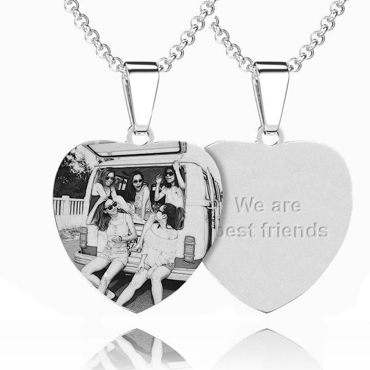 Women's Heart Photo Engraved Tag Necklace With Engraving Stainless Steel - faceonboxer