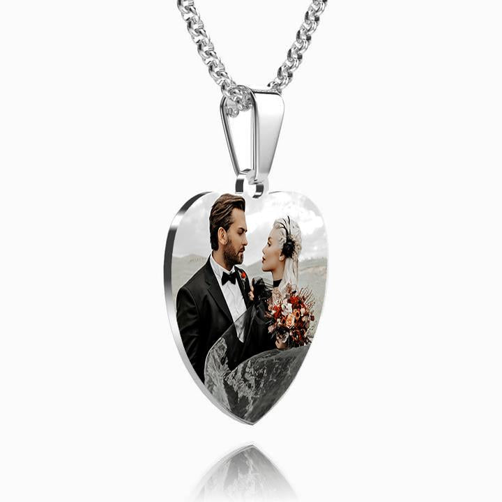Women's Heart Photo Engraved Tag Necklace With Engraving Stainless Steel - faceonboxer