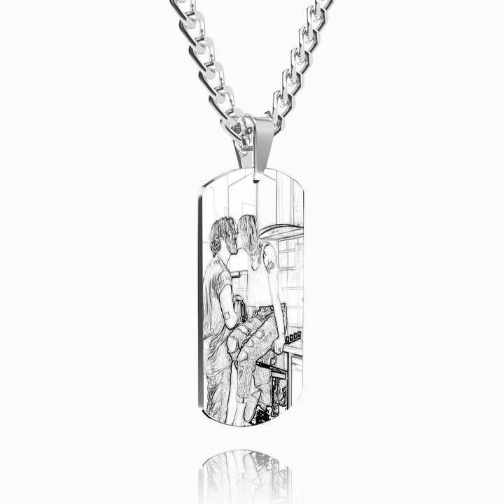 Men's Photo Engraved Tag Necklace With Engraving Stainless Steel - faceonboxer