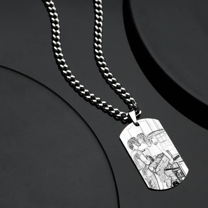 Men's Photo Engraved Tag Necklace With Engraving Stainless Steel - faceonboxer