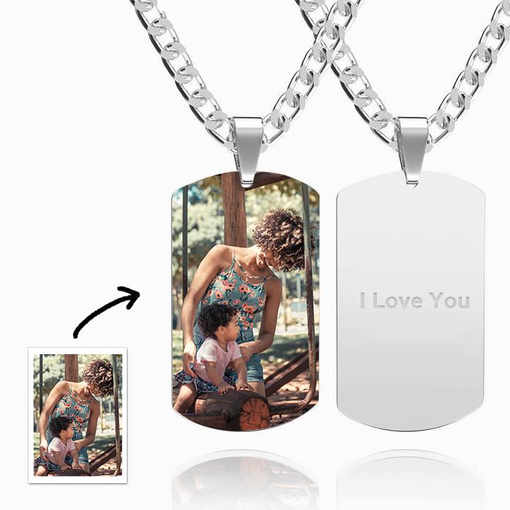 Men's Photo Engraved Tag Necklace With Engraving Stainless Steel - faceonboxer