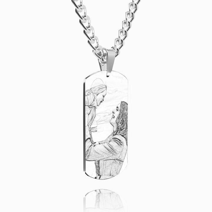 Men's Photo Engraved Tag Necklace With Engraving Stainless Steel - faceonboxer