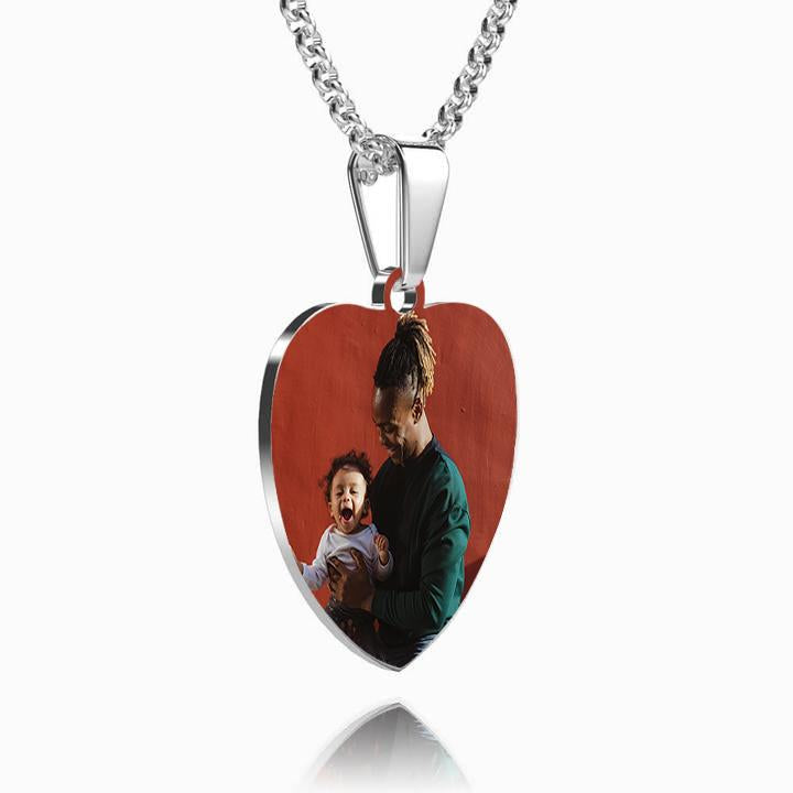 Women's Heart Photo Engraved Tag Necklace With Engraving Stainless Steel - faceonboxer