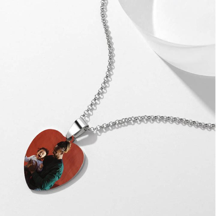Women's Heart Photo Engraved Tag Necklace With Engraving Stainless Steel - faceonboxer