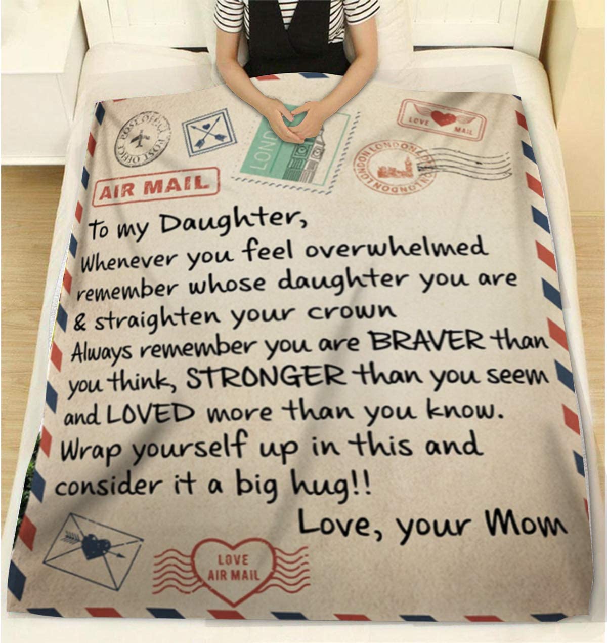 Mom to My Daughter Air Mail Message Custom Flannel Fleece Blanket