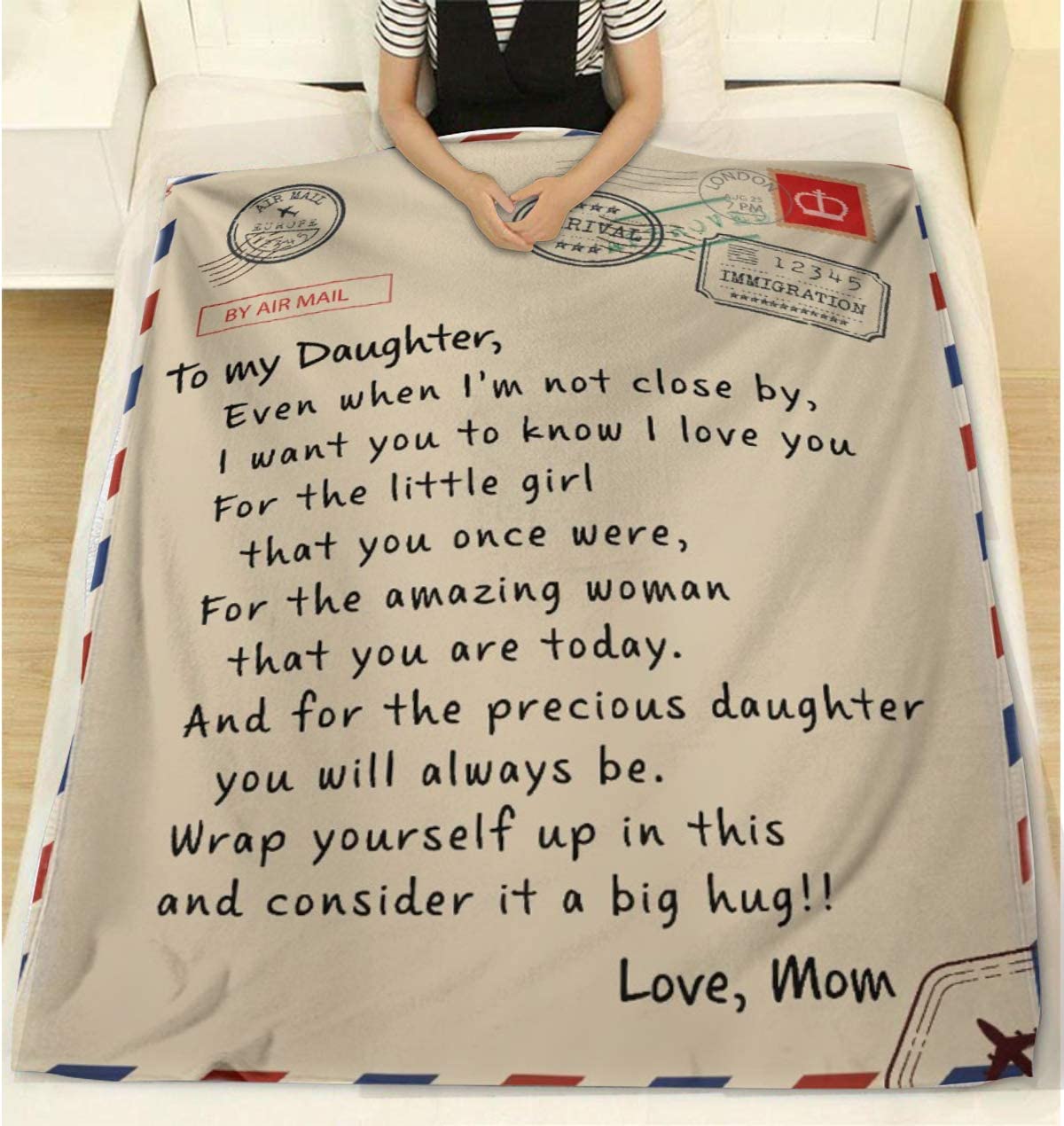 Mom to My Daughter Air Mail Message Custom Flannel Fleece Blanket