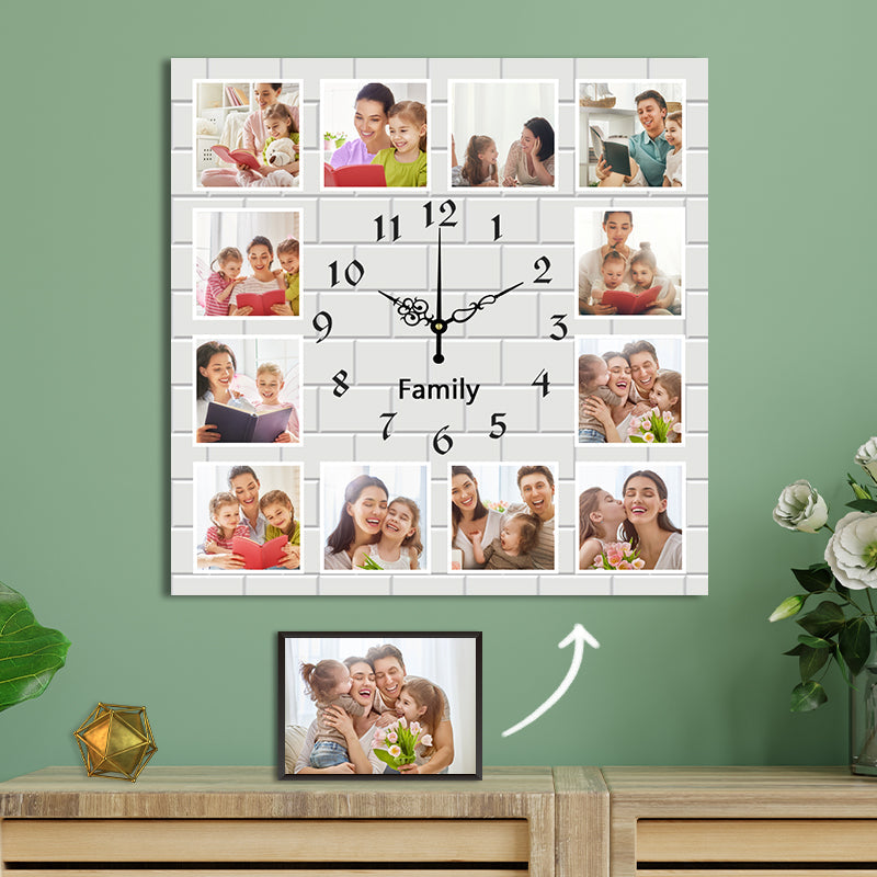 12pcs Photo and Text Square Wall Clock Personalized Clock