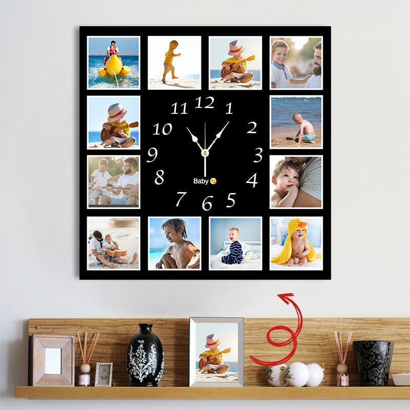 12pcs Photo and Text Square Wall Clock Personalized Clock