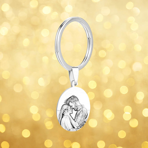 Photo Engraved Round Tag Key Chain With Engraving Stainless Steel