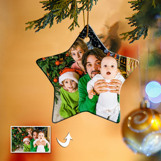 Christmas Custom Ornament Ceramic Hexagon Photo With Text Double-side 2.95’’