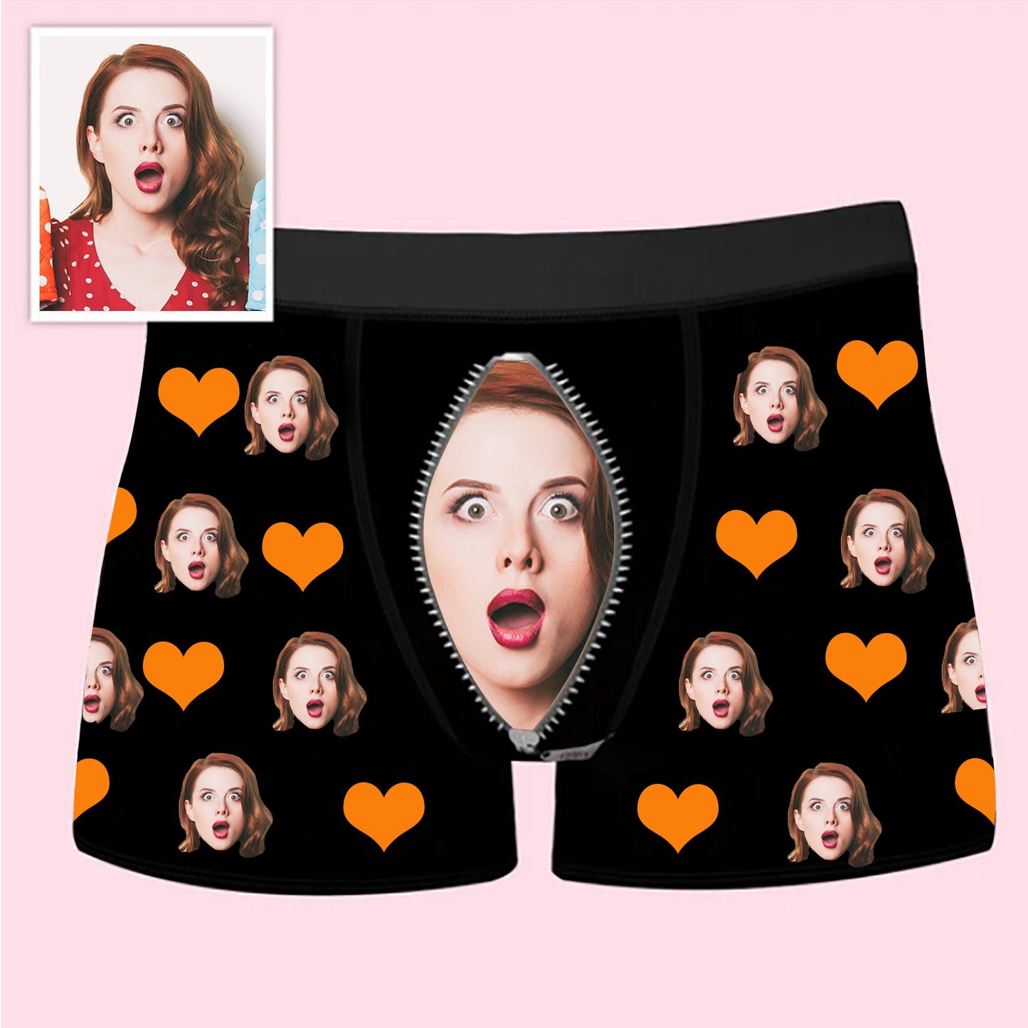 Custom Boxer with Photo Mens Underwear with Heart and Lover Face