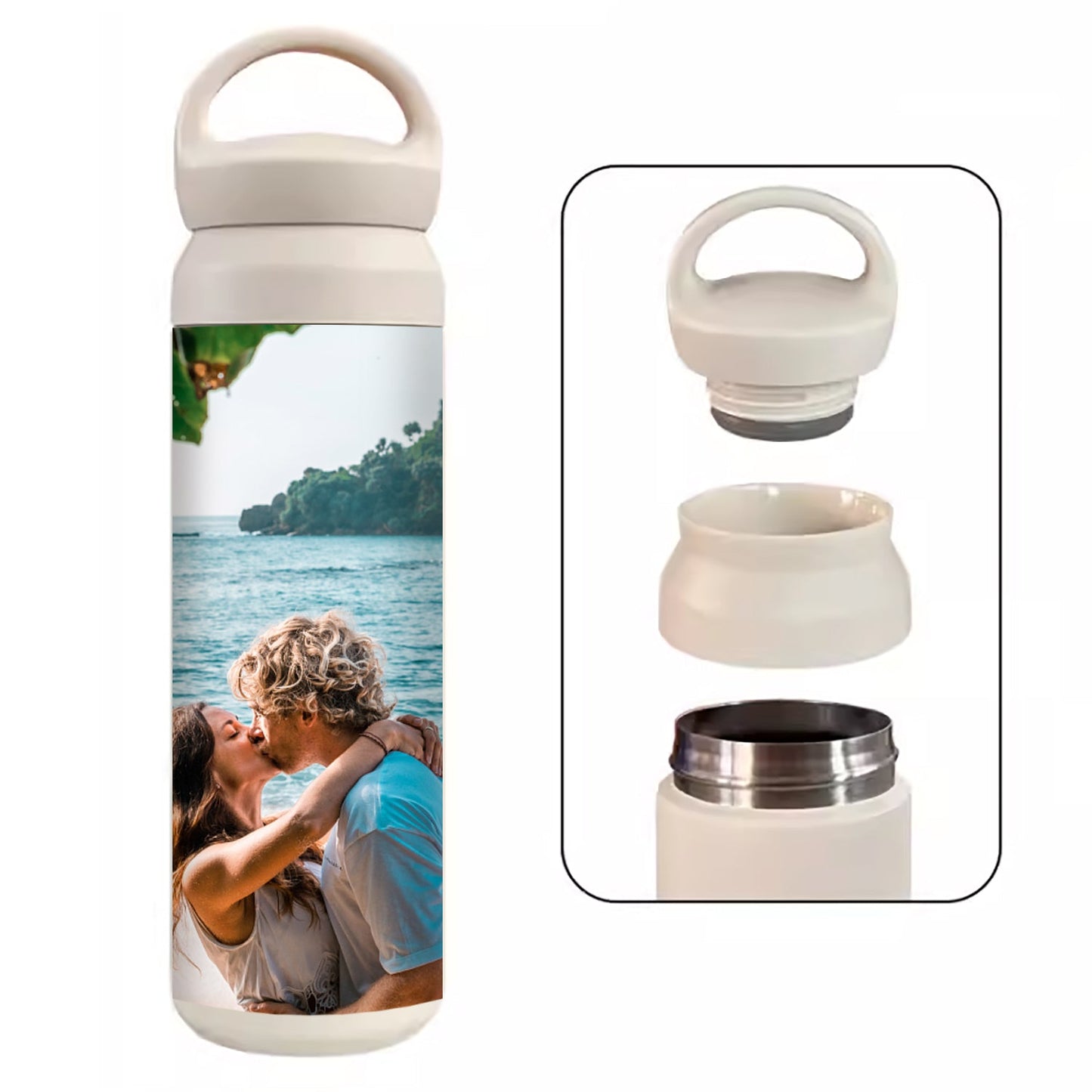 Personalized Photo Stainless Steel Tumbler -  Thermos Cup with Handle